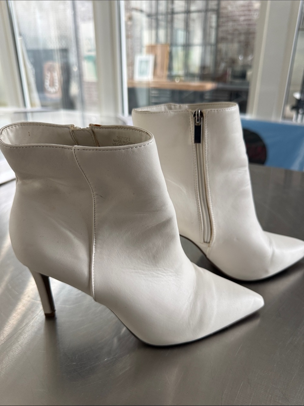 Forever 21 White Pointed-Toe Ankle Boots with Side Zip